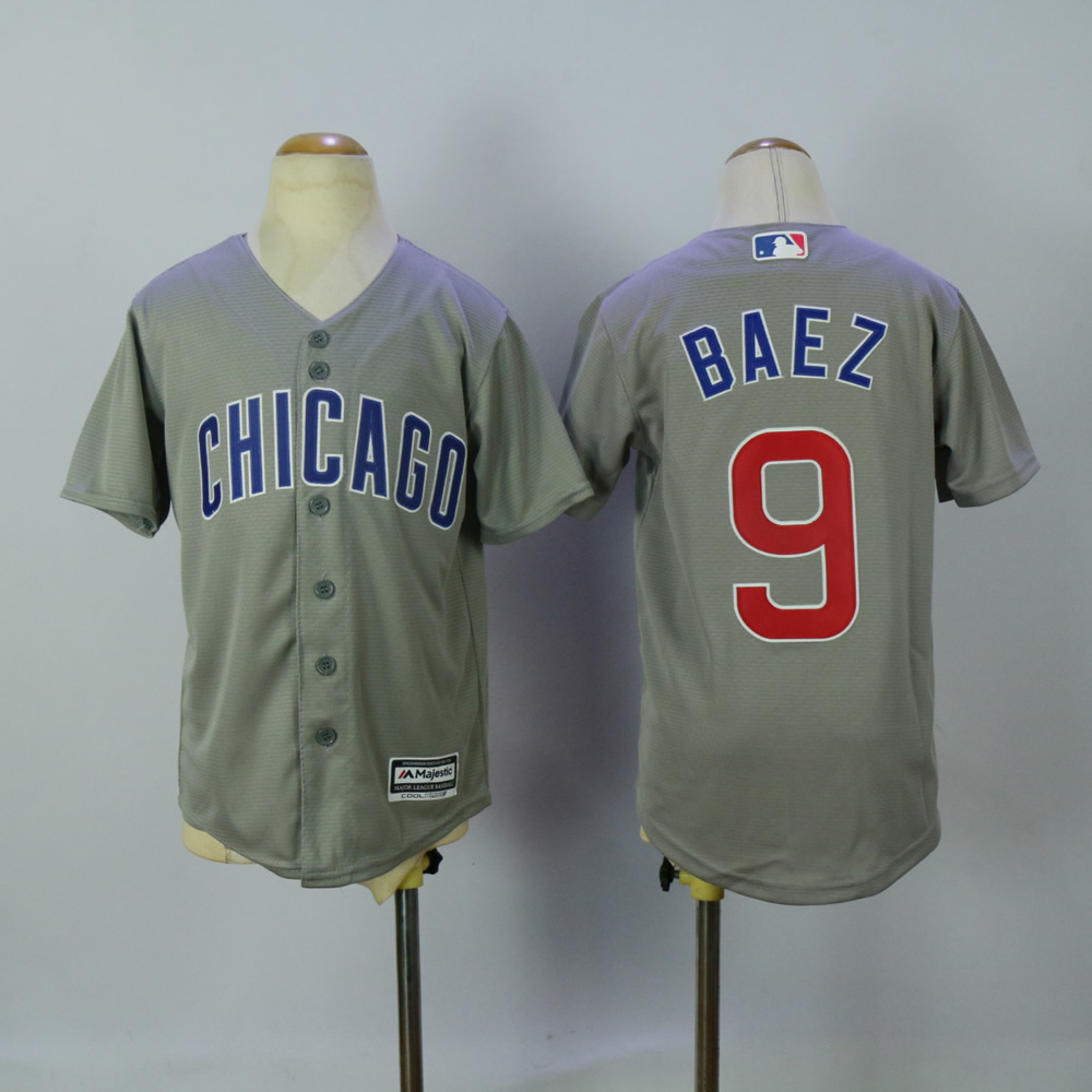 Youth Chicago Cubs 9 Baez Grey MLB Jerseys